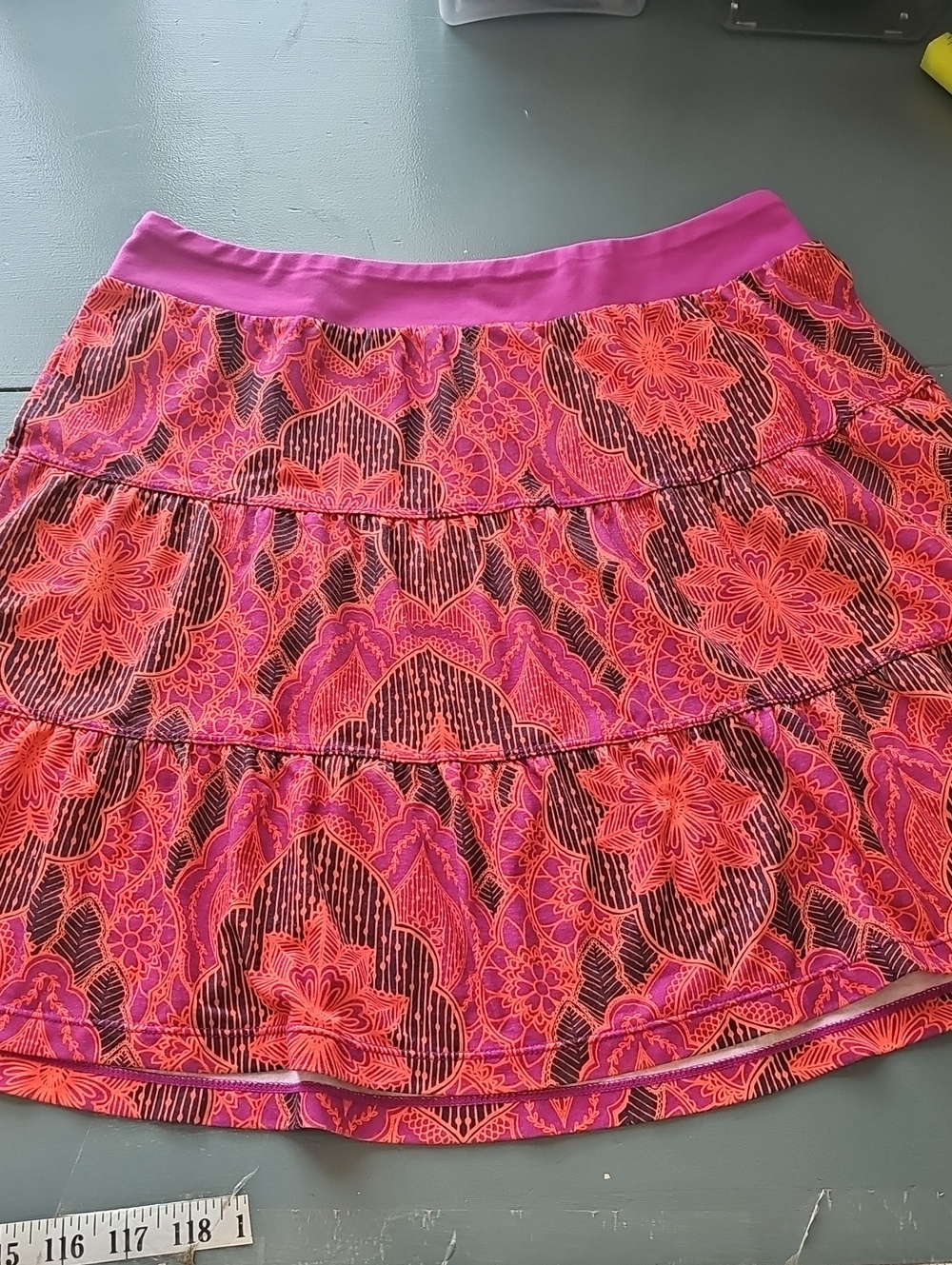Prana Mandala Floral Tiered Mini Skirt Womens Size M Pink Orange Boho Active